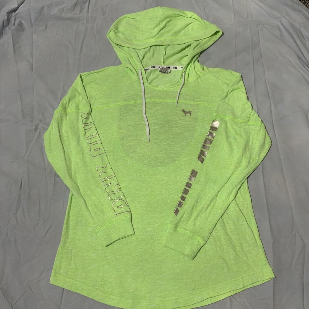 EUC Pink By Victoria's Secret Neon Athleisure Hoodie Sz M Cutout Back